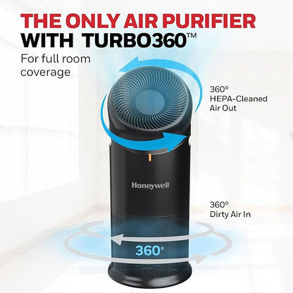 Honeywell Allergen Plus™ 3-in-1 HEPA Air Purifier, Fan & Air Circulator, 1928 Ft² Rooms in 1 hour, Air Quality Sensor, Sleep Mode, Reduces Allergens, Pet Dander, and Odors, Black, HPA6000B
