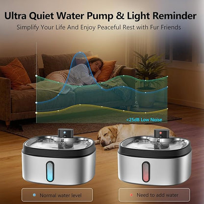 Wireless Cat/Dog Water Fountain 7L/236oz/1.8Gal, DRLWXYSJ Stainless Steel Battery Operated Cordless Automatic Pet Water Dispenser for Multi-Cats and Small to Large Dogs with Ultra Quiet Pump