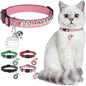 Leather Personalized Breakaway Cat Collar with Studded Bell and Safety Quick Release Buckle - Rivets Studded ID DIY Collars for Boy Girl Cats Kittens, 9" - 11.5" Pink