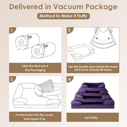 EHEYCIGA Orthopedic XL Dog Beds, Waterproof Memory Foam Dog Bed for Extra Large Dogs, Non-Slip Bottom and Egg-Crate Foam Big Pet Couch Bed with Washable Removable Cover, Purple