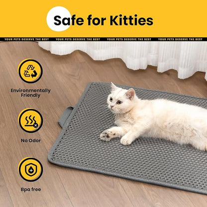 Cat Litter Mat, Upgrade Super Waterproof Back Layer Litter Box Mat, Non Slip, Durable, Soft on Paws Kitty Trapping Matt (24"x18", Gray)