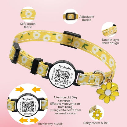 4 PCS Cute Flower Cat Collar with QR Code ID, 4-Pack Safety Breakaway Kitten Collars Set with Bell, Adjustable Gift for Cat Lovers