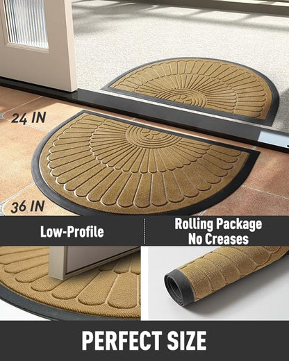 tchdio Door Mat Outdoor Indoor Entrance Doormat-Semicircular Durable Rubber Non Slip Front Door Mat for Outside Inside Entry Entryway Dirt Trapper WelcomeMat for Muddy Paws and Shoes-Yellow 24”x36”
