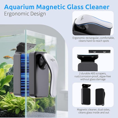 SEAOURA Magnetic Aquarium Glass Cleaner，Algae Scraper for Aquarium Fish Tank， Fish Tank Algae Clean Brush Dual-Sided Side Floating Aquarium Magnetic Brush (M)