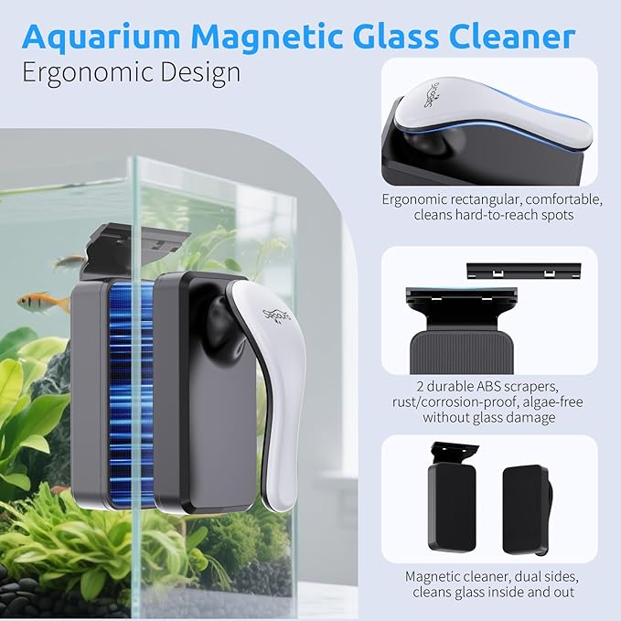SEAOURA Magnetic Aquarium Glass Cleaner，Algae Scraper for Aquarium Fish Tank， Fish Tank Algae Clean Brush Dual-Sided Side Floating Aquarium Magnetic Brush (L)