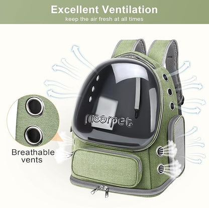 Cat Backpack Carrier, Breathable Cat Carrier Large Space Bubble Pet Backpack for Kitty Small Dog, Foldable Airline Approved Pet Travel Carrier for Travel Hiking (Green, 20 lbs)