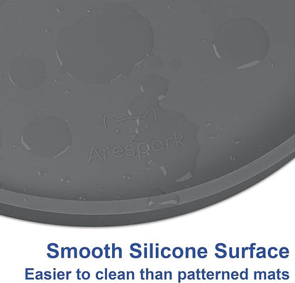 Arespark Cat Food Mat, Set of 4 Nonslip Waterproof Feeding Bowl Silicone Mats with Raised Edges for Food Water Prevent Spills, Round Eating Plates Tray for Dog Cat Puppy Kitten, 8'' x 8''