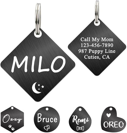 Ultra Joys Dog ID Tag, Custom Dog Tag Personalized Cat Tag, Pet ID Tag, Brushed Stainless Steel Diamond Dog Tag Black Medium