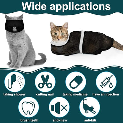 9 Pcs Cat Bathing Bag Set Cat Shower Bag Anti Bite and Scratch for Pet Grooming Washing Brush Comb Muzzle Nail Clipper Nail File Tick Tool(Black)