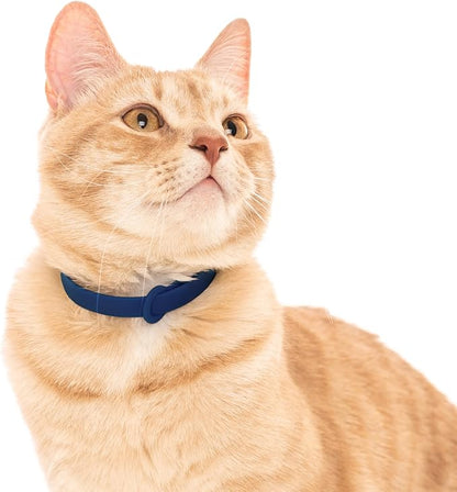 Break Away Collar for Cats - Soft, Thin, and Lightweight Safety Buckle Collar with Name Tag Ring for Outdoor Cats and Sensitive Skin Kittens by Nuvuq (6 ⅞" to 10 ¼", Dark Blue)