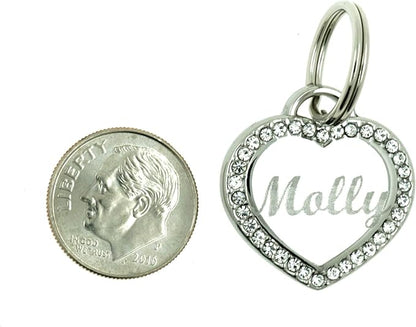 Custom Engraved Personalized Stainless Steel Small Heart Rhinestones Dog Cat Pet ID Jewelry Bling Tag