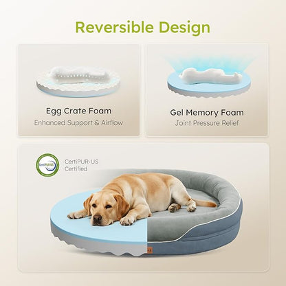 Jumbo Orthopedic Dog Bed, Big Dog Beds for Extra Large Sized Dogs with Full-Surround Bolsters, Dual-Sided Dog Cooling Bed with Memory Foam, Washable Pet Sofa Couch with Nonslip Bottom, Dark Grey