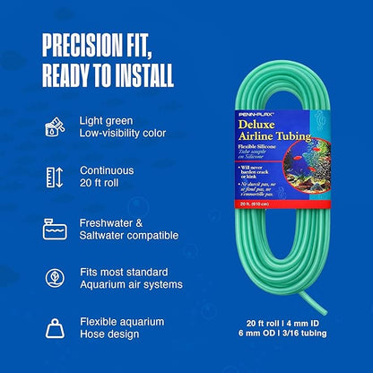 Penn-Plax Aqua-Life Deluxe Silicone Airline Tubing - 3/16 Inch Flexible Airline Hose for Aquarium Pumps, Fish Tank Line for Air Stones & Filters - Safe for Freshwater & Saltwater - 20 ft Long, Green