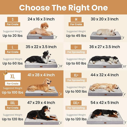 OhGeni Orthopedic Waterproof Dog Bed for Large Dogs, Machine-Washable Removable Cover in Easy-Clean Fabric, High Density Foam & Easy-Carry Handle, Suitable for Crate, 41 inch (Brown)