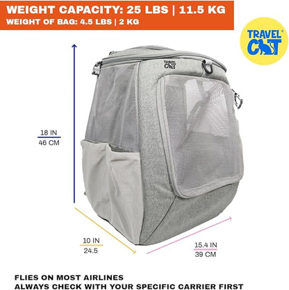 Travel Cat Navigator Carrier Bag - Premium Cat Backpacks for Carrying Cats, Travel, Hiking, Outdoor Use - Grey Mesh Backpacks for Small, Medium, Large Cats up to 25 LBS with Side Pockets, Zipper Clips