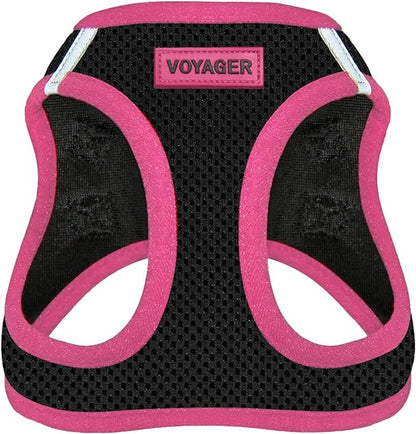 Best Pet Supplies - All Weather Mesh/Plush, Reflective, No Pull Harness for Small, Medium Dogs, Cats - Secure with Hook & Loop Fastener, Buckle, Double D-Rings - Black/Pink Trim, S