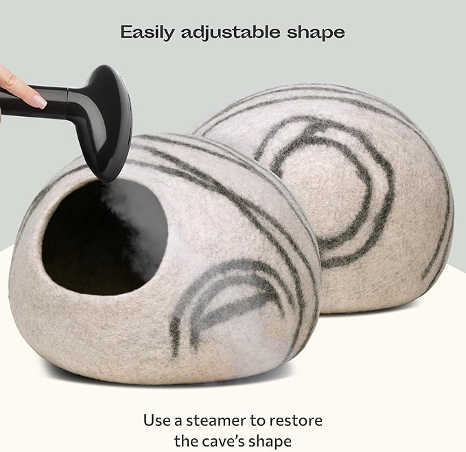 MEOWFIA Cat Cave – Premium Felt Cat Bed for Indoor Cats, Handmade 100% Merino Wool (Light Grey, Medium) (Pack of 2)