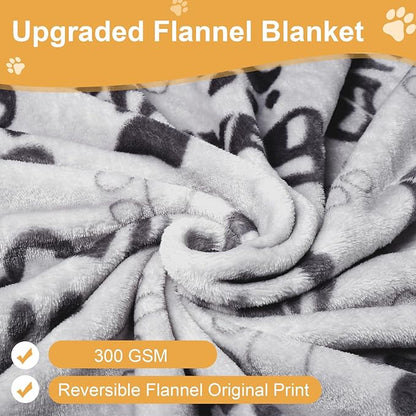 Soft Dog Blankets for Large Dogs & Cat Flannel Blanket Washable, 1 Pack 3 Premium Pet Mat Throw Cover for Kennel Crate Bed, Cute Paw Pattern,Gifts Puppy Essentials,41x31 inch,Grey