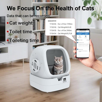 Automatic Cat Litter Box Self Cleaning - APP Control - Weight Monitoring - Ultra-Quiet, Medium Cats and Kittens Litter Box, Safe Anti-Pinch【Assembly Required】- White