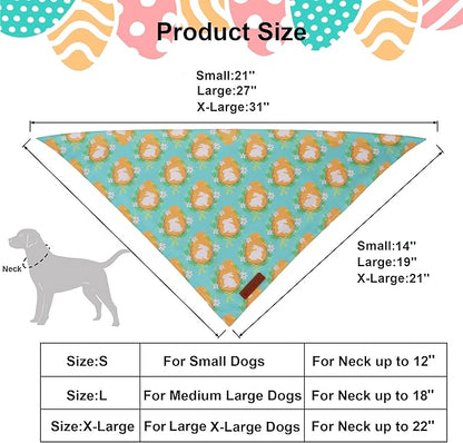 ADOGGYGO Easter Dog Bandana 2 Pack, Bunny Egg Carrot Print Pet Scarf Bib, Adjustable Fit Green Yellow Easter Bandanas for Small Dogs (Small)