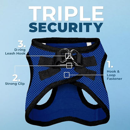Best Pet Supplies Voyager Step-in Air All Weather Mesh Harness and Reflective Dog 5 ft Leash Combo with Neoprene Handle, for Small, Medium and Large Breed Puppies - Royal Blue/Black Trim, Medium