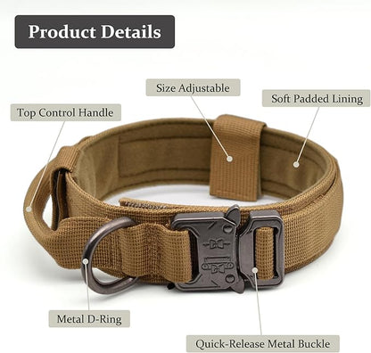 Tactical Dog Collar, Adjustable Military Training Nylon Dog Collar with Control Handle and Heavy Quick-Release Metal Buckle for Small Medium Large Dogs, Camo XL