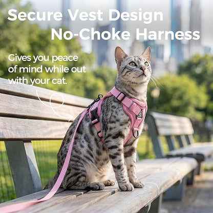Cat Harness and Leash Set Escape Proof Tactical Extra Large Kitten Harness Emotional Support Cat Vest, Pink, XXL
