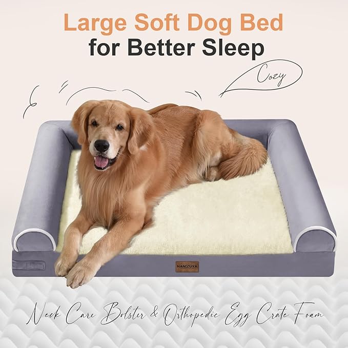 Large Dog Bed Orthopedic Washable: Jumbo Dog Bed Bolster Extra Large Dogs Egg Crate Foam Sofa Couch Waterproof Removable Cover - Purple