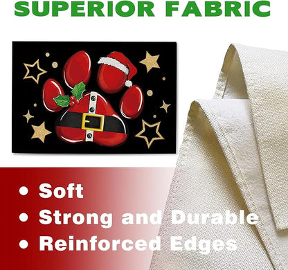 Christmas Dog Cat Paw Prints Placemats Set of 4, Xmas Stars Dining Place Mats Table Decor Pet Lover Gifts, Winter Funny Holiday Home Kitchen Decoration 12 x 18 Inch