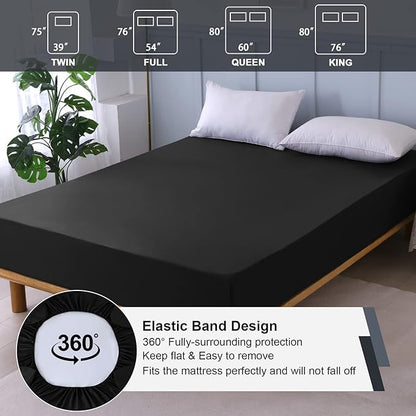 Waterproof Mattress Protector King Size, Fitted Sheet Style Breathable Mattress Cover with Deep Pocket Fits Up to 18'', Machine Washable Noiseless Bed Cover for Kids Adults Pets (Black, 76'' X 80'')