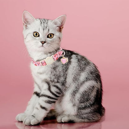 Cat Collar, 2Pack Valentine's Day Cat Collars-Cute Breakaway Cat Collar with Bell & Pendant, Sweet Heart Kitten Collars Pink Hearts with Safety Buckle for Girl and Boy Cats, 7-12Inch