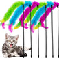 Cat Wand Feather Toys, 6 Pieces Interactive Cat Feathers Teaser Toy for Indoor Cats Play