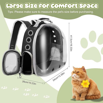 Pet Carrier Backpack Bearded Dragon Cat Bird Rabbit Guinea Pig Small Animal Carrier Backpack with Clear Bubble Window Ventilated Space Capsule Design Black and White