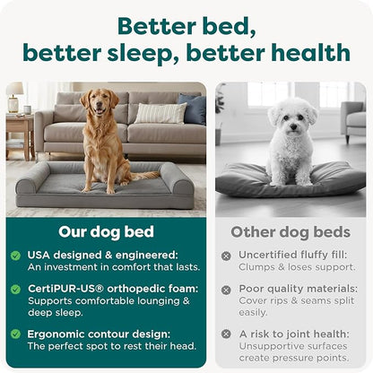 FurHaven Classic Soft Sofa Orthopedic Dog Bed for Medium Dogs, with Egg Crate with a Solid Orthopedic Foam Base for Joint Support, Removable Washable Cover, Medium, Faux Fur & Velvet, Dark Sage