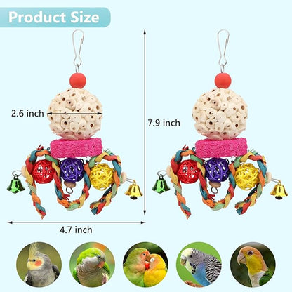 Wontee Bird Toys 3 Pack Parrot Foraging Hanging Toys Sola Ball Natural Nuts Chew Toys for Cockatiels Conures Parakeets Budgies Senegal (2 Pack-Colorful)