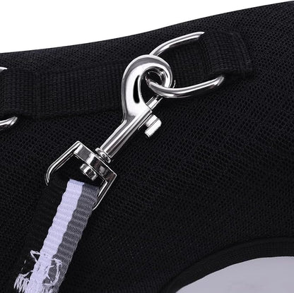Cat Harness and Leash for Walking Escape Proof Breathable Mesh Fabric, Solid Black, Medium, Adjustable Cat Walking Jackets, Padded Stylish Cat Vest