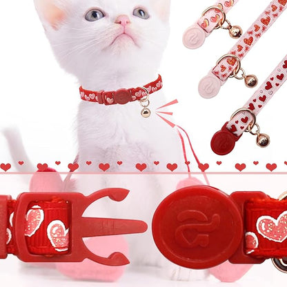 azuza 4 Pack Valentines Kitten Collar with Bell Valentines Day Breakaway Kitten Collars with Cute Heart Pattern Adjustable Size Suitable for Kittens