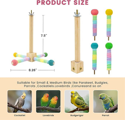 Upgraded Parrot Perch Toy,Rotating Bird Perch Stand with Chew Ball Toy for Small&Medium Birds,Bird Cage Accessories for Parakeets Cockatiels Lovebirds Conures Finches Budgies (Rainbow Colors)