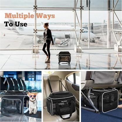 Airline Approved Top-Expanding Pet Carrier on Wheels- Rolling Carrier- Designed for Dogs & Cats- Extra Spacious Soft Lined Carrier! 18x11x11 (Original Mesh Sides)