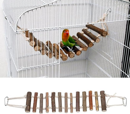 Joyzan Rope Ladder Bird Toy, Wood Stairs Climbing Activity Attachment Natural Wooden Step Swing Hanging Chewing Pet Bridge Cage Birdcage Lovebirds Rodent Parakeet Parrot Cockatiel Gecko Hermit Crab