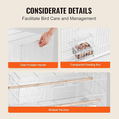 VEVOR 30-inch Flight Bird Cage, Stackable Bird Cage for Small Parrots Canaries Cockatiels Lovebirds Finches Budgies Conures Macaws Pet Travel Birdcage with Handle and Perches