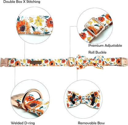 Lionheart glory Dog Collar Bow Collar Floral Dog Collar with Bow Tie Spring Summer Cute Collar Dog Boy or Girl Dog Collars Soft Durable Adjustable Dog Collars for Small Dogs