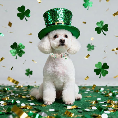 St Patricks Day Dog Collar for Giant Large Dogs - Cute Pastel Lucky Clover Dog Collars, Lightweight Adjustable Irish Green Festival Dogs Collars with Quick Release Buckle XL