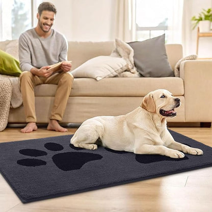 Buganda Dog Door Mat for Muddy Paws, Absorbent Dirt Trapper Washable Indoor Doormats, Non Slip Low-Profile Mud Mat for Dogs, Front Entrance Doormat for Inside Floor (59x24 Inches, Black)