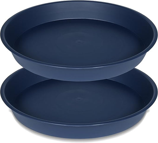 2 Pack of 8 inch Plant Saucer Clear, Heavy Duty Plastic Plant Water Tray 8 inch Round, Flower Plant Saucers for Indoors No Holes, Plant Dishes Saucer for Planter 7"/8" (8", Blue)