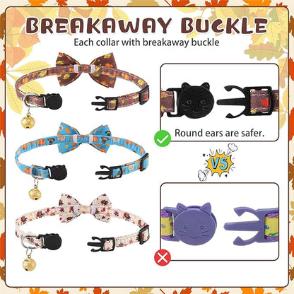 KOOLTAIL Cat Collar with Bow Tie and Bell - 3 Pack Cute Cat Collars Breakaway with Food Pattern, Cute Adjustable Kitten Collar with Safety Buckle for Girls Boys Kitty