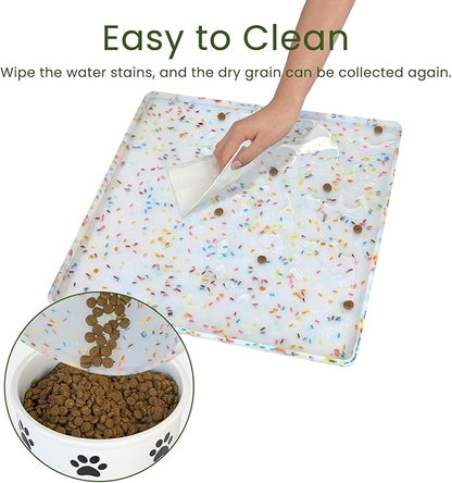Ptlom Dog Food Mat Anti-Slip Dog Bowl Mats for Food and Water, Waterproof Pet Placemat Prevents Messy Spill to Floor, Silicone Puppy Feeding Tray for Small, Medium and Large Dogs Cats