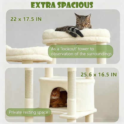 78.8" Large Cat Tree Tower for Indoor Kitties, Multi-Level Furniture Activity Center for Tall Cat Condo with Cozy Perches,Sisal Scratching Posts,Hammock and Basket
