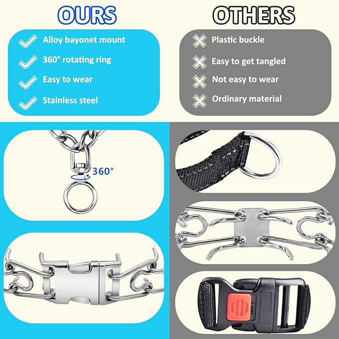 Stainless Steel Dog Collar, Tangle-Free 360° Swivel Collar with Quick-Release Buckle, Adjustable for Small, Medium and Large Dogs (XL-4.0mm)