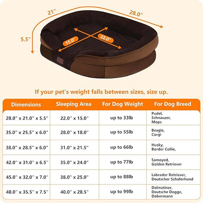 Dwanton Orthopedic Dog Bed for Medium Dogs with Gel Memory Foam, Waterproof Dog Sofa, Washable Pet Bed with Four Sided Bolster Cushion, Removable Cover & Non-Slip Bottom, 28", Brown